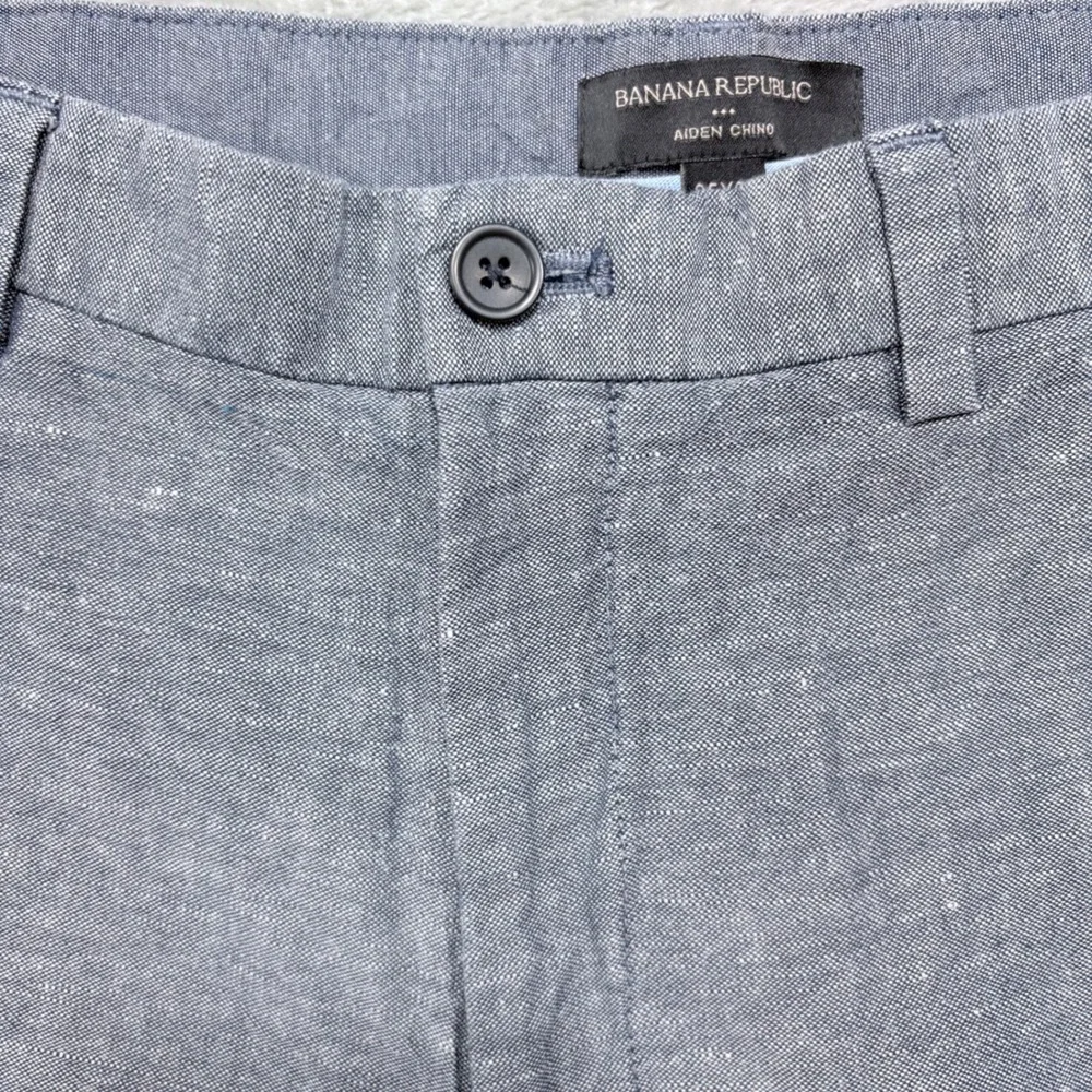 Banana Republic Aiden Chino Pants Mens 35x30 Blue Grey Linen Cotton Blend Slim